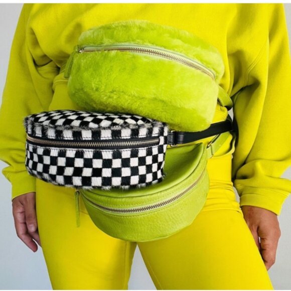 Primecut Handbags - Primecut Checkered Crossbody Calf Hair Cowhide Bum Bag